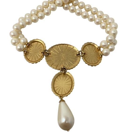 Yves Saint Laurent Vintage Faux Pearl Necklace – Statement Costume Jewelry YSL - Picture 2 of 11